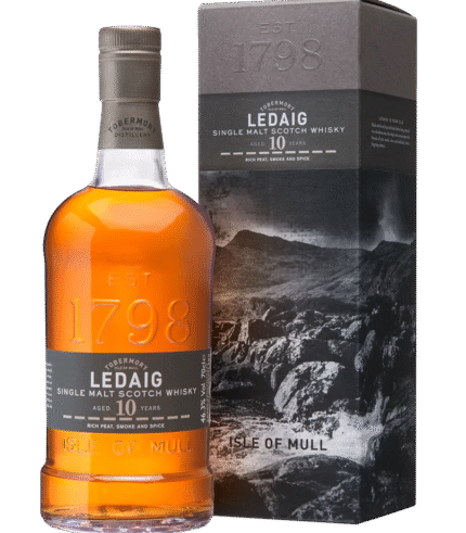 LEDAIG SCOTCH SINGLE MALT PEATED THE ISLE OF MULL UN CHILLFILTERED 10YR 750ML
