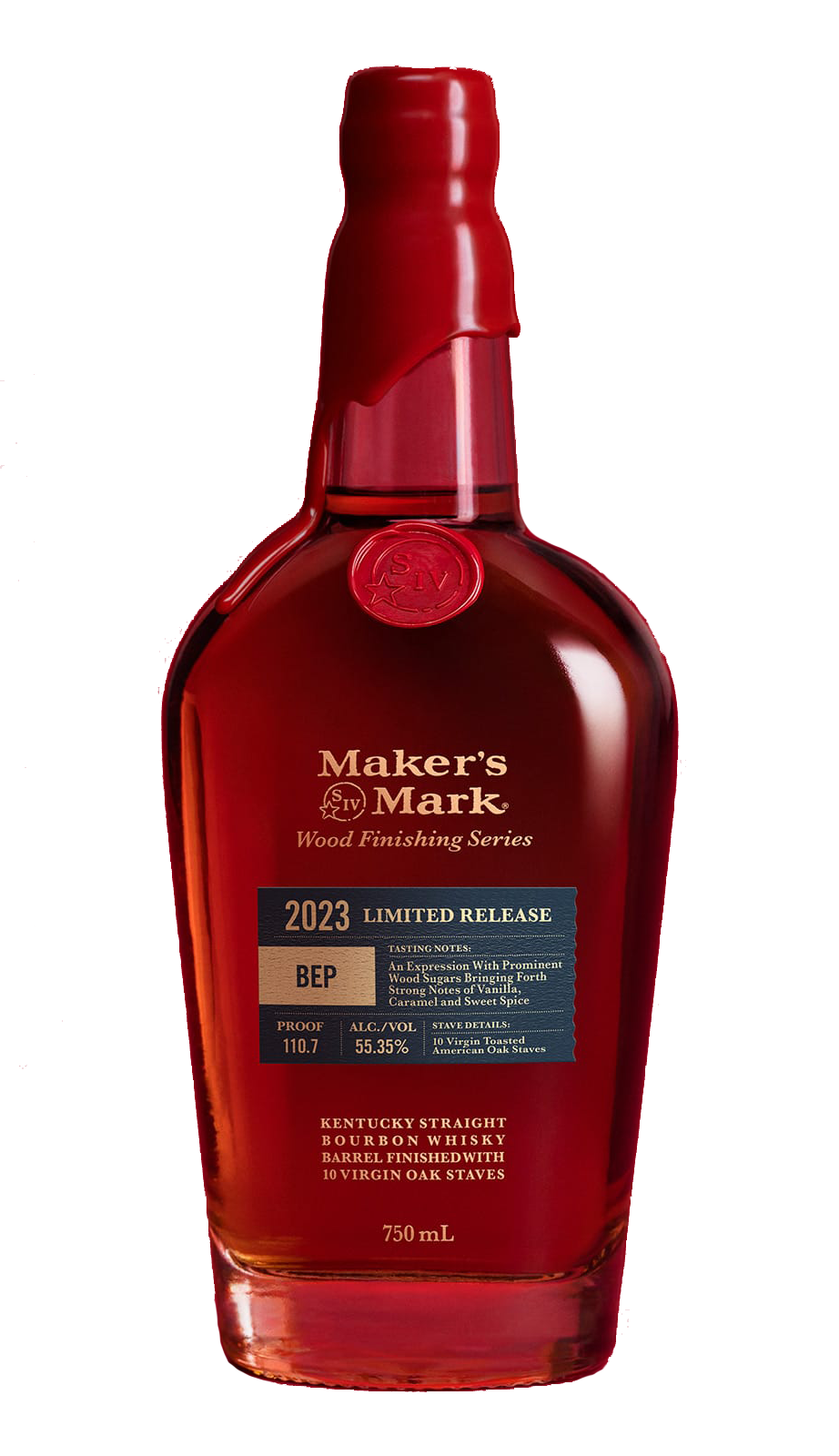 makers-mark-wood-finishing-series-bep-bottle-on-red-background_1200x1600_28180e46-4c8c-4b20-aa6a-a2170be28319 MAKERS MARK WHISKEY WOOD FINISHING SERIES BEP 2023 LIMITED RELEASE KENTUCKY 750ML - Image 1